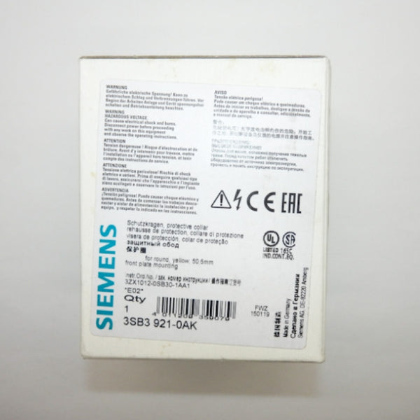 Siemens 22mm Yellow 3SB3 Series Protective Collar 3SB3921-0AK