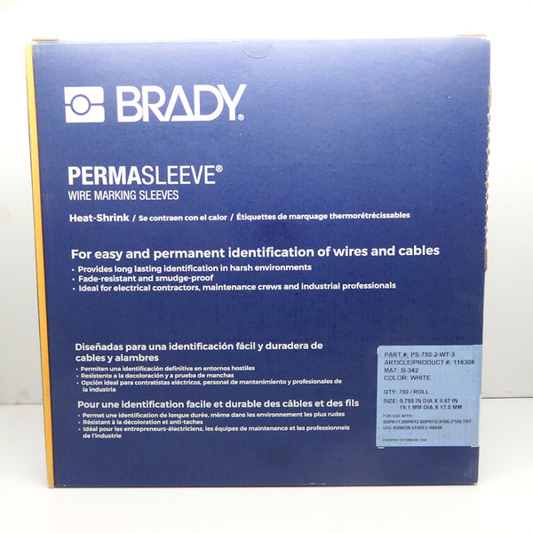 Brady 0.75" Dia Permasleeve White Single-Side Marking Sleeves PS-750-2-WT-3
