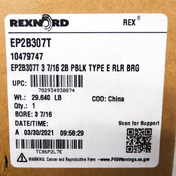 Rexnord 3-7/16" Shaft Pillow Block Roller Bearing EP2B307T