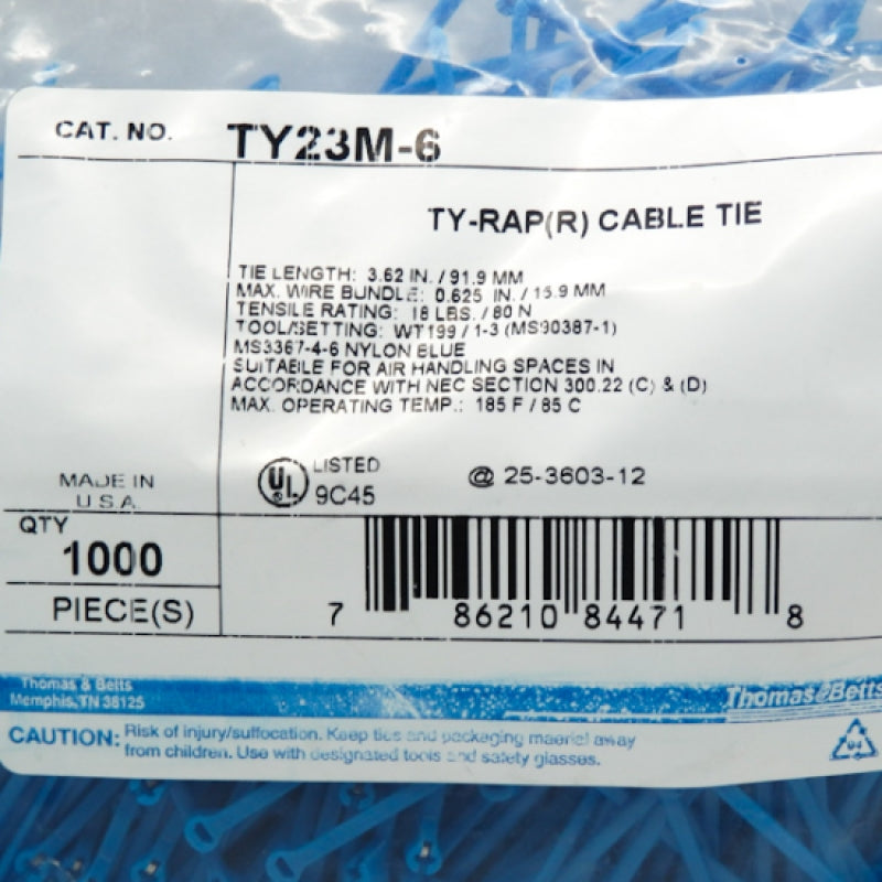 Pack of 1000 Thomas & Betts Ty-Rap Series 6.6 Nylon Cable Tie TY23M-6