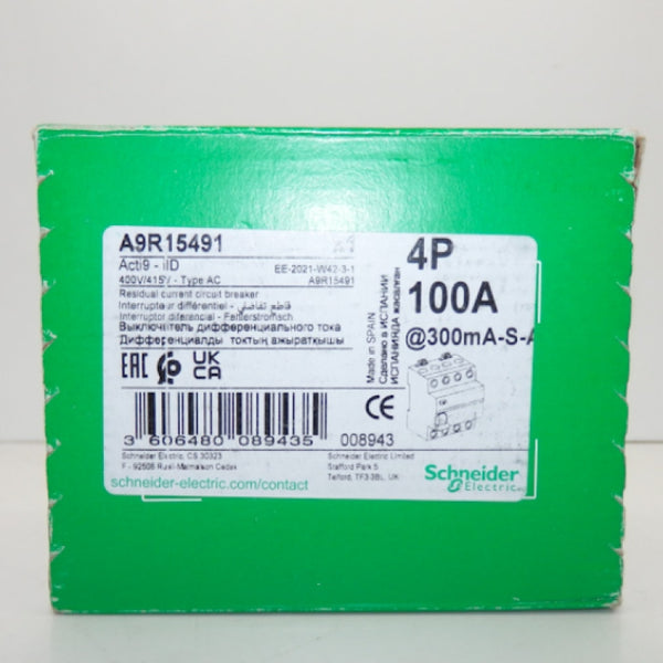 Schneider Electric 4P 100A Residual Current Circuit Breaker A9R15491
