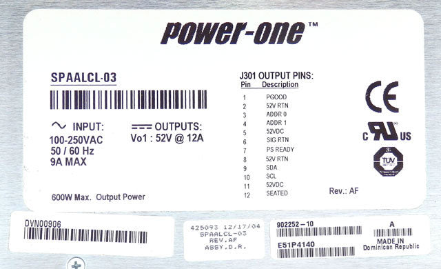 Power One SPAALCL-03 600W 50/60Hz 12A Power Supply