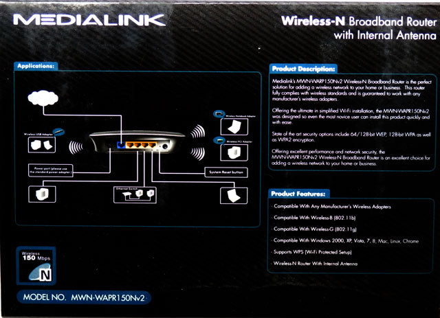 NEW Medialink Wireless-N Broadband Router 150 Mbps 802.11b/g/n MWN-WAPR150Nv2