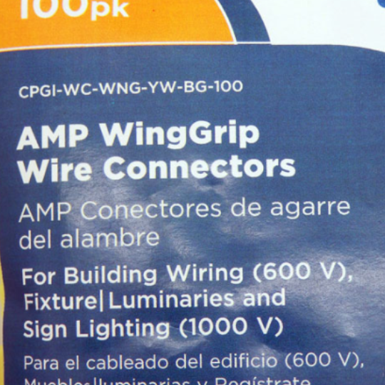 Pack of 100 Tyco Electronics AMP WingGrip Wire Connectors CPGI-WC-WNG-YW-BG-100