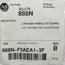 Allen Bradley 888N-F3AEA1-3F 3 Ft 3-Pin 18AWG Female Straight Mini Receptacle