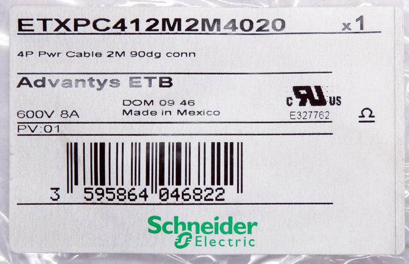 Schneider Electric 2M Advantys ETB 4-Pin 90 Deg Power Cable ETXPC412M2M4020