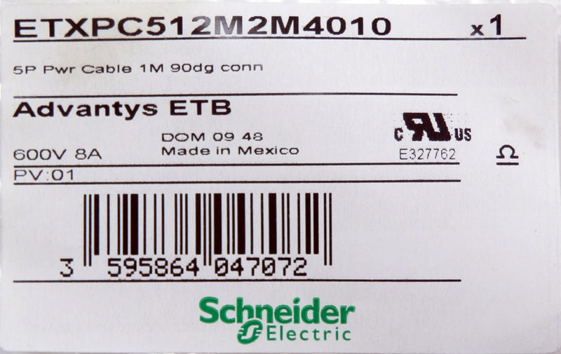 Schneider Electric 1M Advantys ETB 5-Pin 90 Deg Power Cable ETXPC512M2M4010