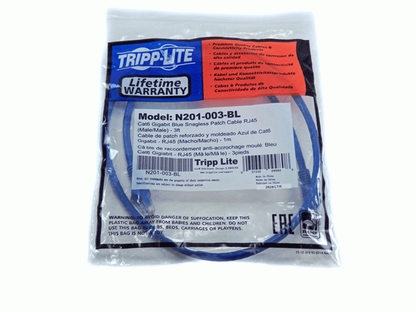 Tripp-Lite Cat6 3Ft Gigabit Blue Snagless Patch Cable RJ45 N201-003-BL
