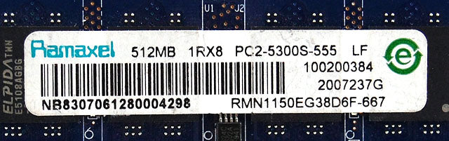 Laptop 512MB SODIMM PC2-5300 DDR2 RMN1150EG38D6F-667