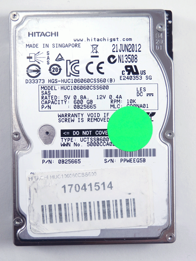 Hitachi 600GB 10K SAS 6GB/s 2.5" Hard Drive HUC106060CSS600 IBM P/N 00V7420