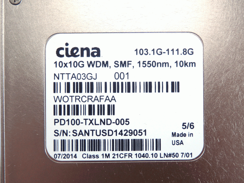 Ciena 10x10G WDM SMF 1550nm 10km NTTA03GJ WOTRCRAFAA PD100-TXFND-005