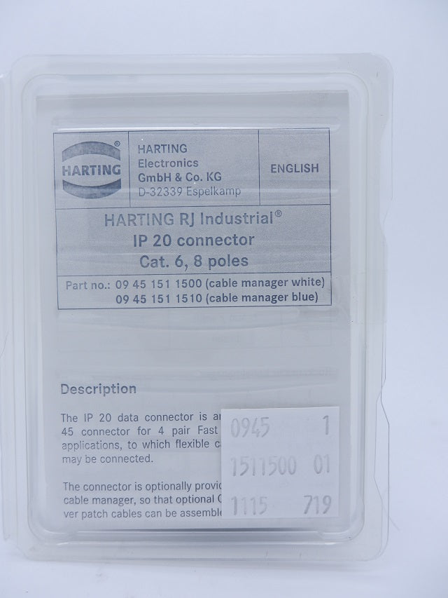 Harting RJ Industrial IP 20 Connector White Cable Manager 09451511500