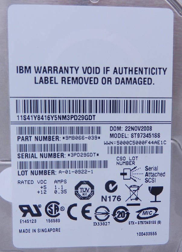 IBM Seagate 15K ST973451SS 73.4GB 2.5" Internal Hard Drive w/ Tray