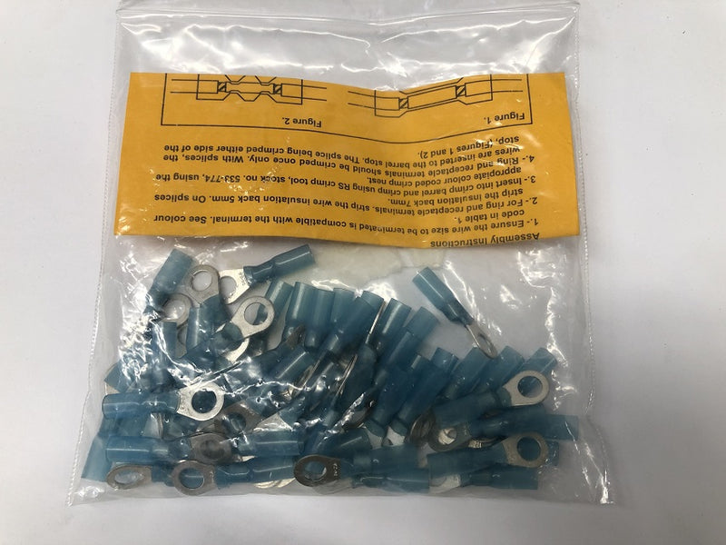 50 Pack of TE Connectivity 16AWG M6 Stud Tin Plated Crimp Ring Terminals DR-6-60