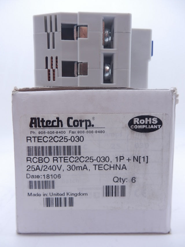 Techna RTEC 110V/230V 50/60Hz 30mA Double Pole Circuit Breaker RTEC2C25-030