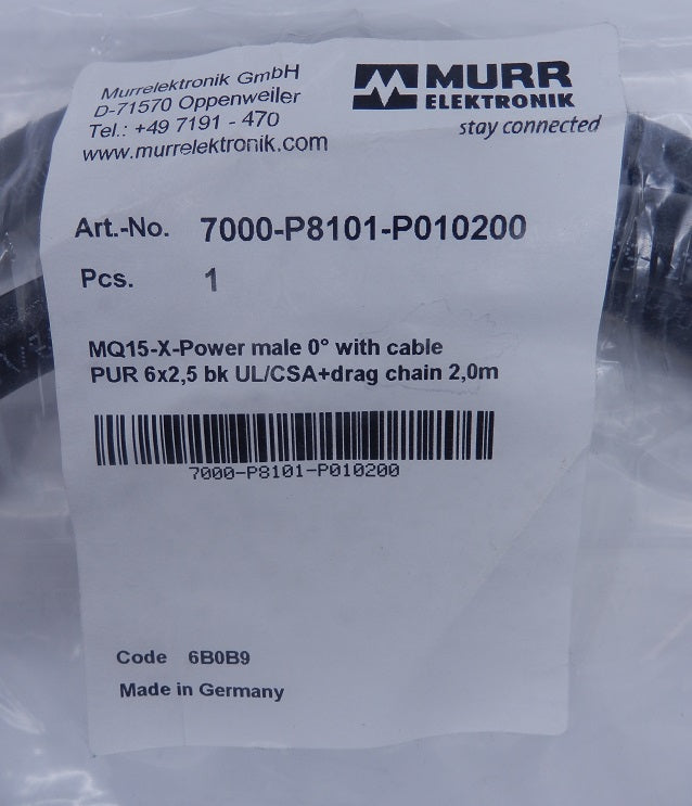 Murr Elektronik 2M MQ15-X-Power to Unterminated Cable 7000-P8101-P010200