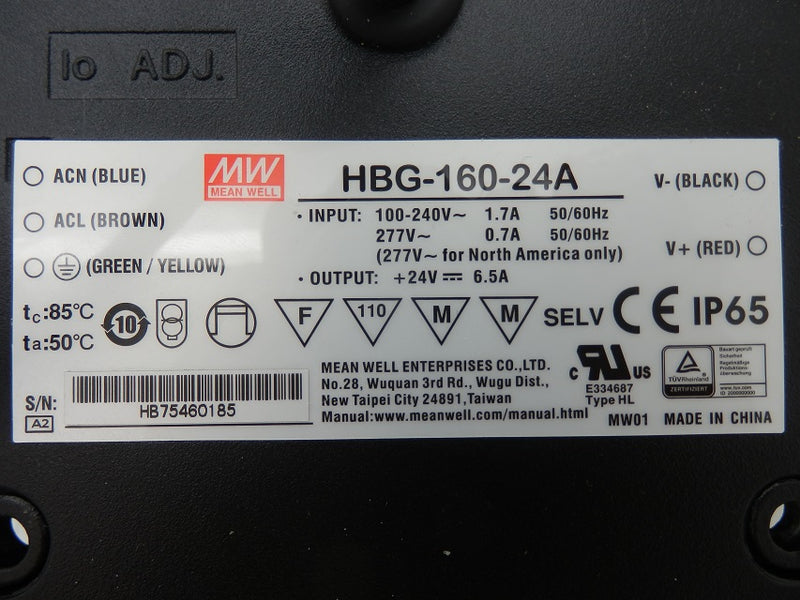 Mean Well Constant Voltage LED Driver IP65 156W 6.5A 24V HBG-160-24A