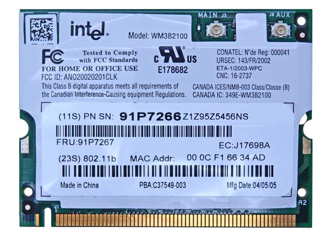Intel PRO/Wireless LAN 2100 3B Mini-PCI Adapter 91P7267